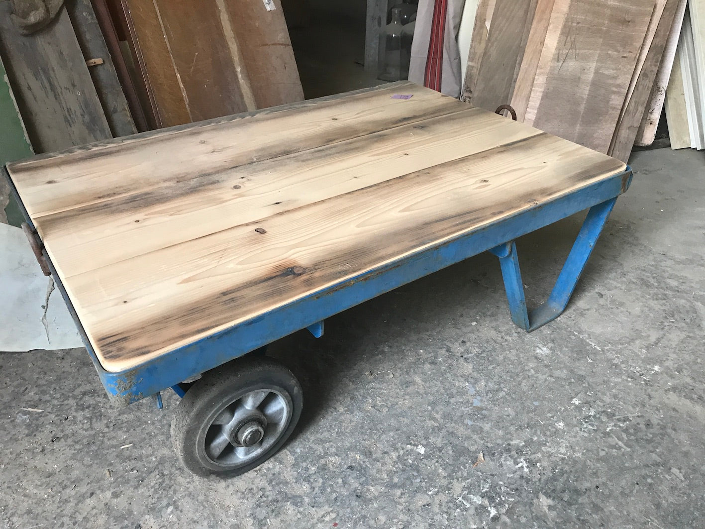 Vintage Cart Coffee Table - large Vintage Industrial Factory Cart / Coffee Table - Weston home factory rectangle wood coffee table.