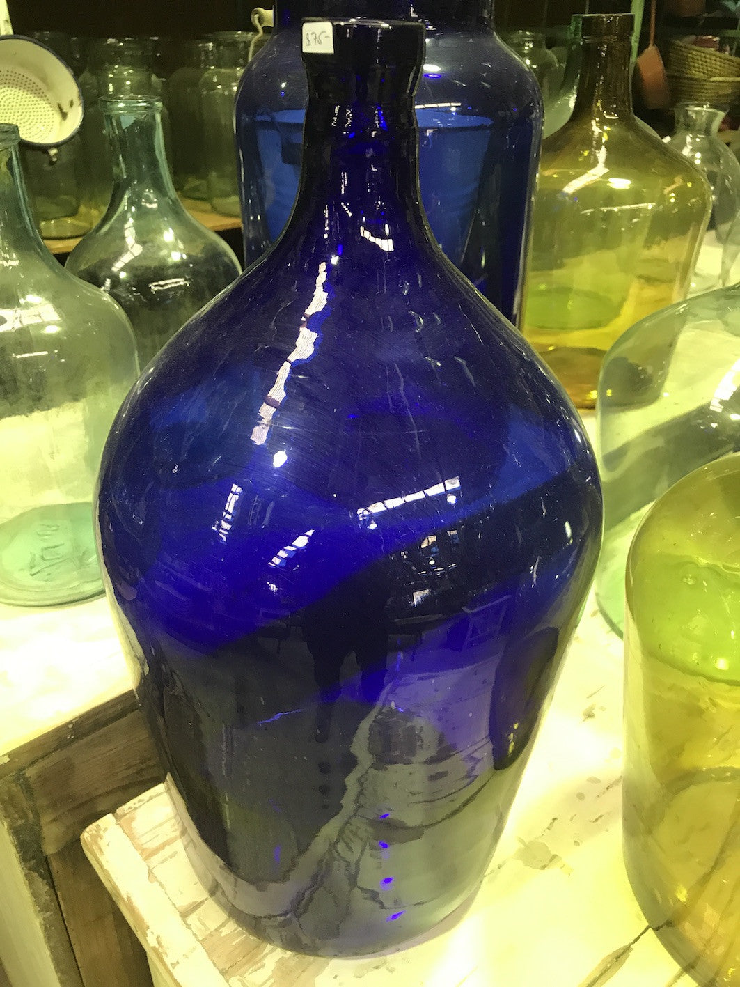 Vintage industrial European demijohn bottles #1810 blue 