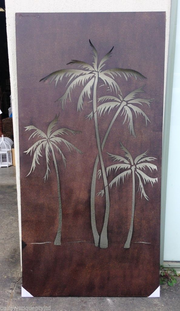 Steel Metal Rust Design Tropicana Palm Tree Wall Hanging Screen – Bali
