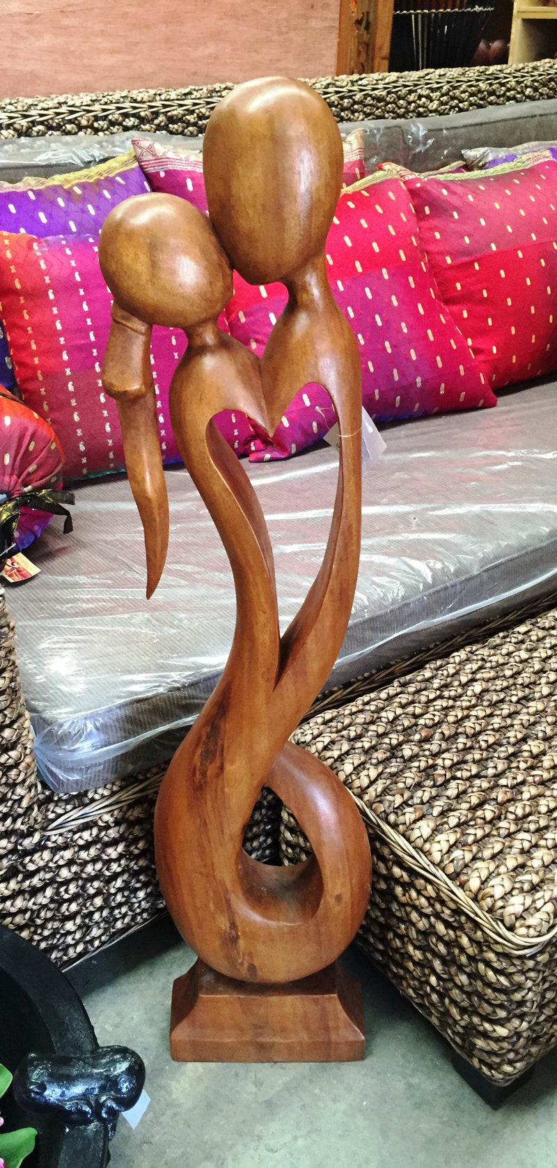 Balinese Abstract Wood Carving Couple Love Heart Sculpture – Bali Mystique