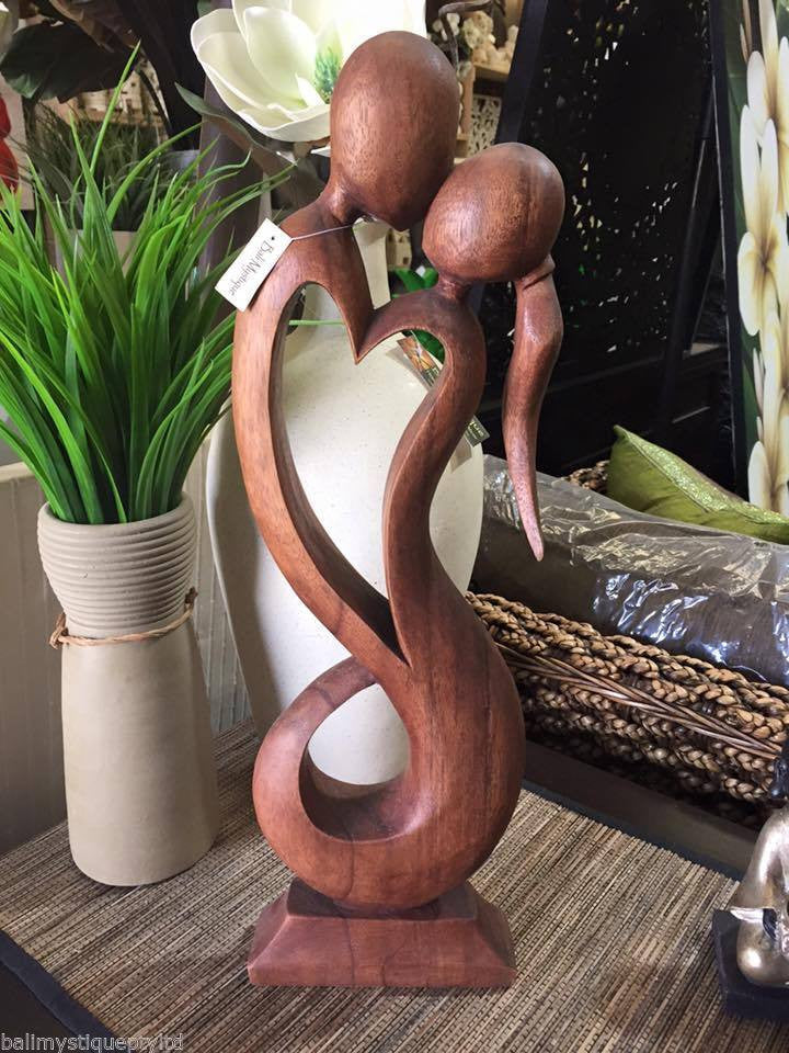 Balinese Abstract Wood Carving Couple Love Heart Sculpture #1003 – Bali
