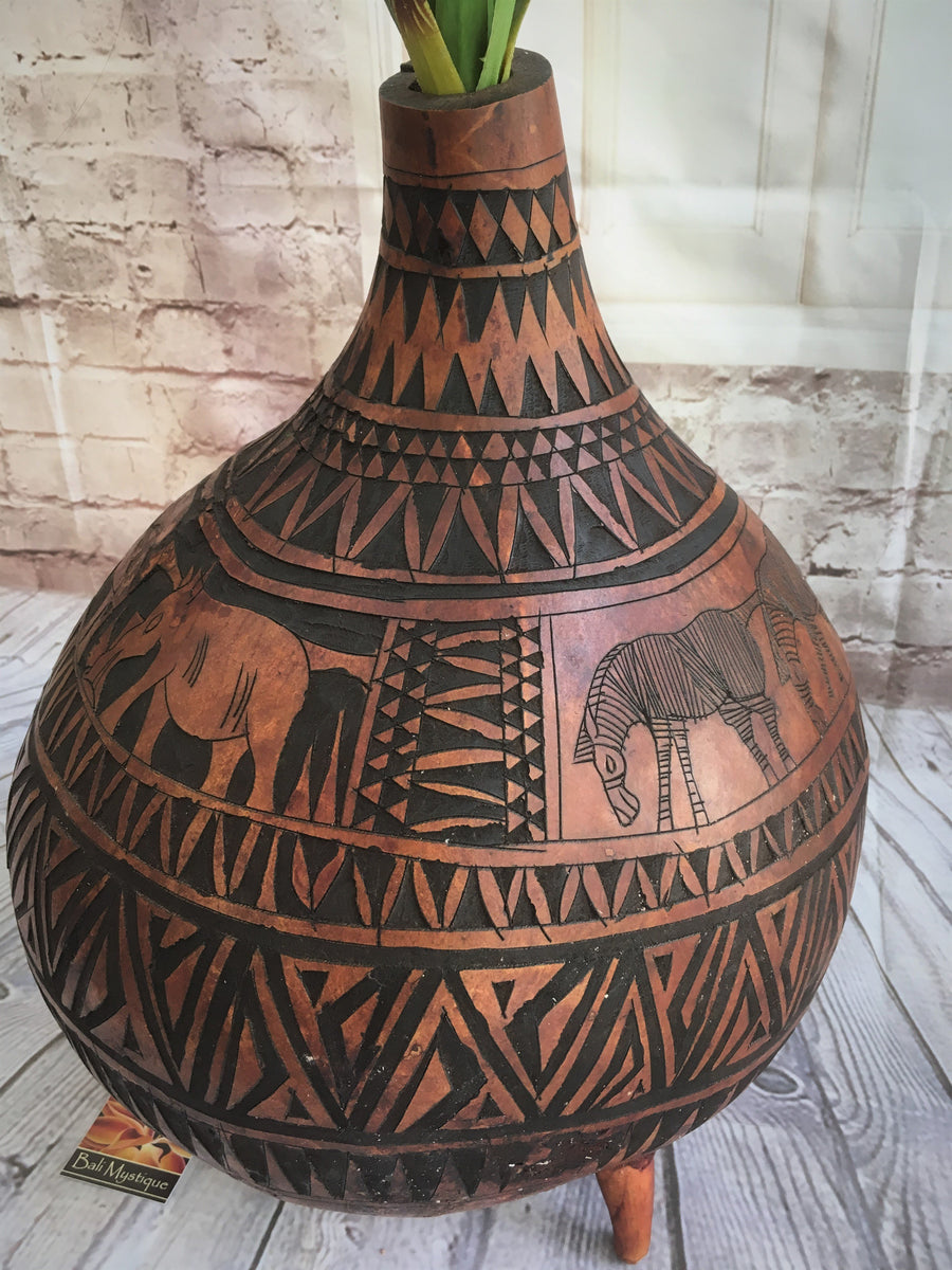 Hand Carved African Gourd Vase – Bali Mystique