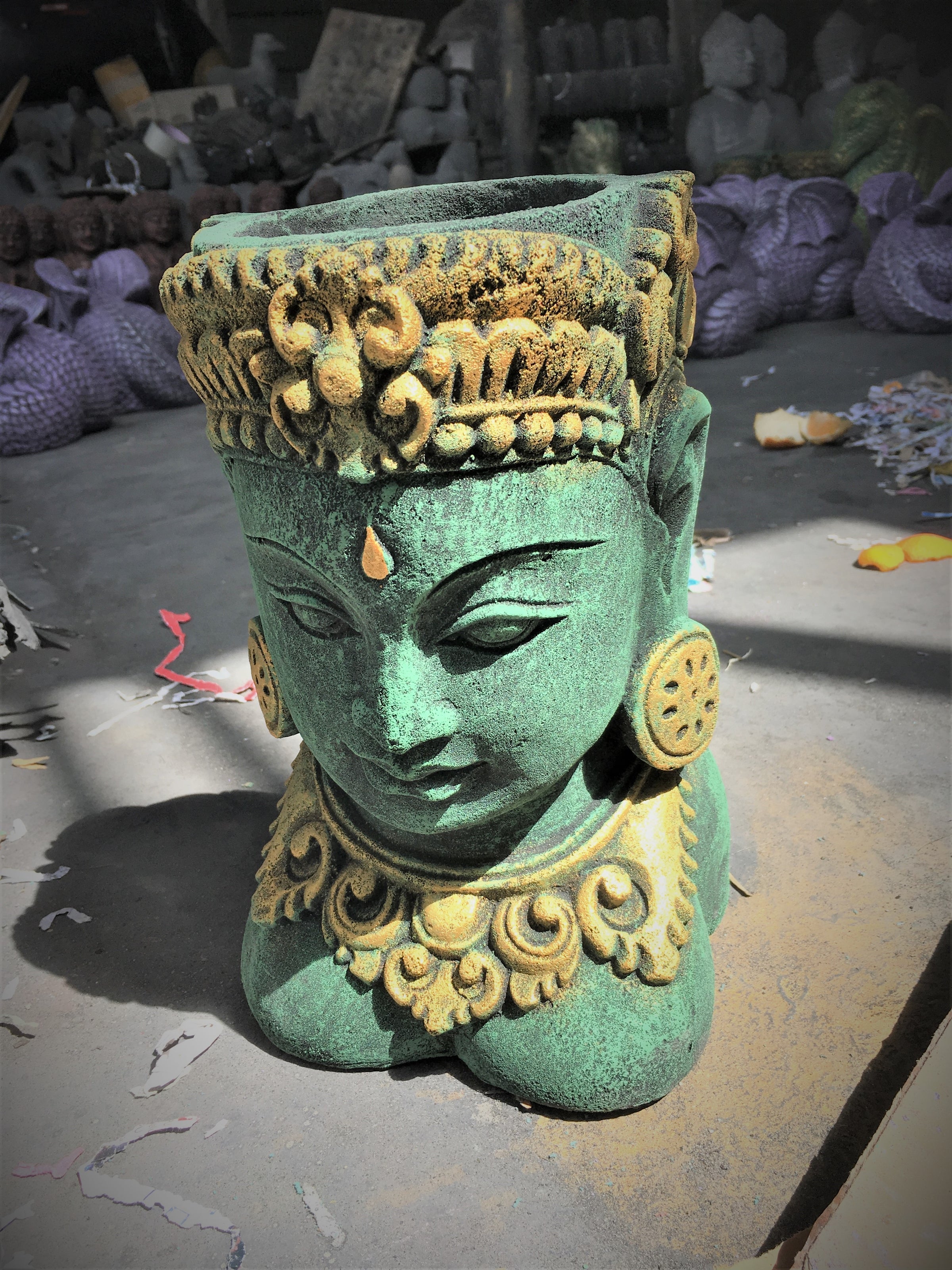 Lady Tara Buddha Head Pot Garden Statue – Bali Mystique