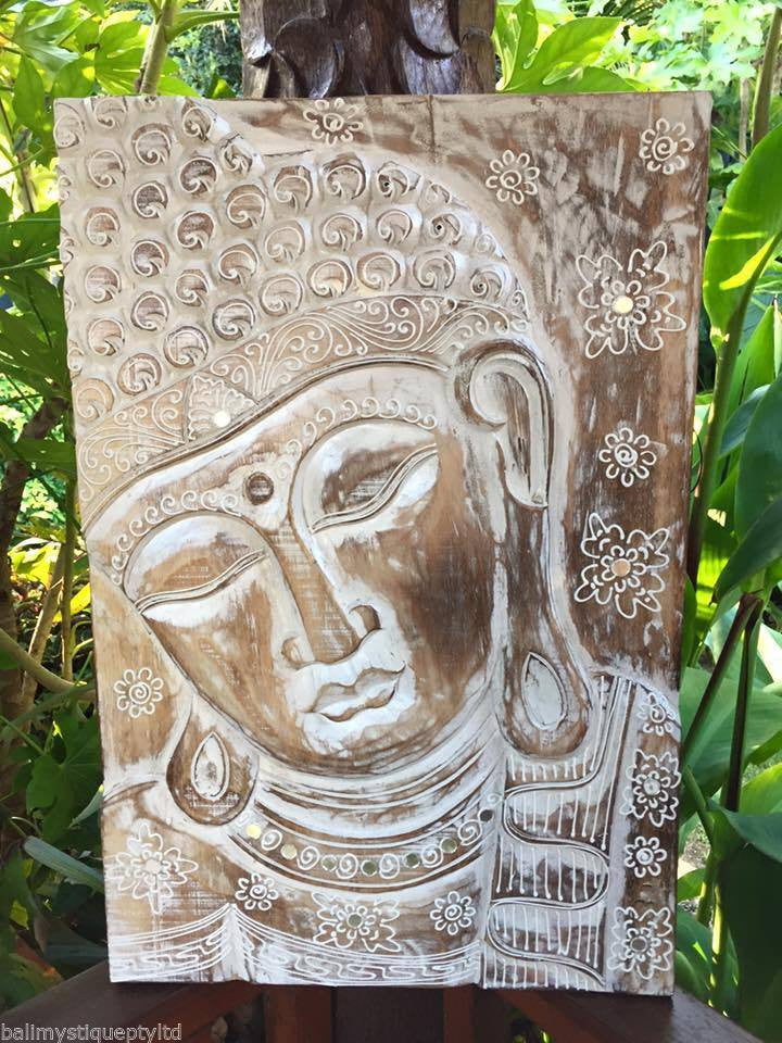 Balinese Buddha Face Solid Wood Carving Wall Plaque #1838 – Bali Mystique