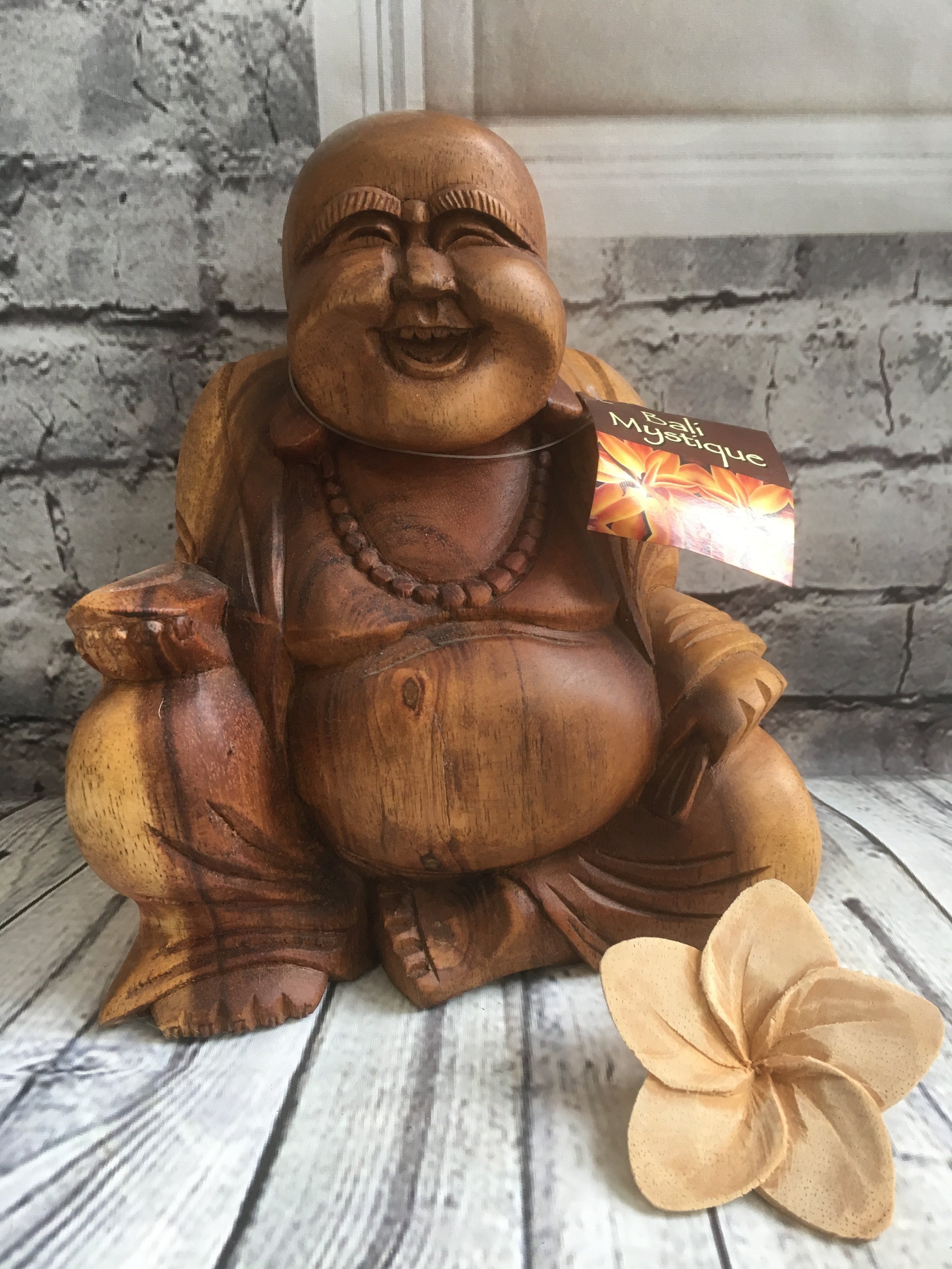 Balinese Feng Shui Hand Carved Lucky Buddha Wood Statue – Bali Mystique
