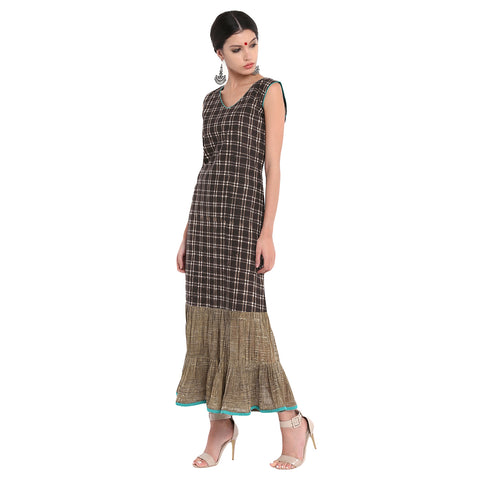 Maxi Dress - Buy Checks A-line Dress with Frills | Cotton Handblock ...