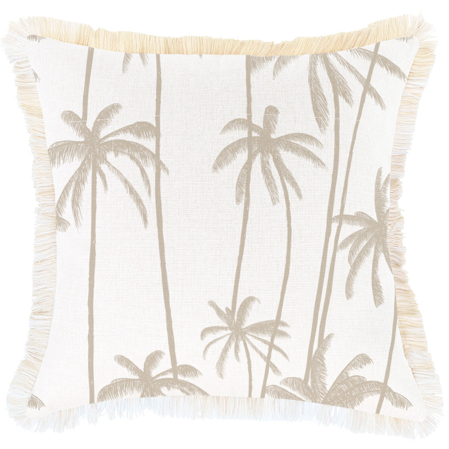 Fringed Cushion Cover Coastal Fringe Tall Palms Beige 45cm x 45cm