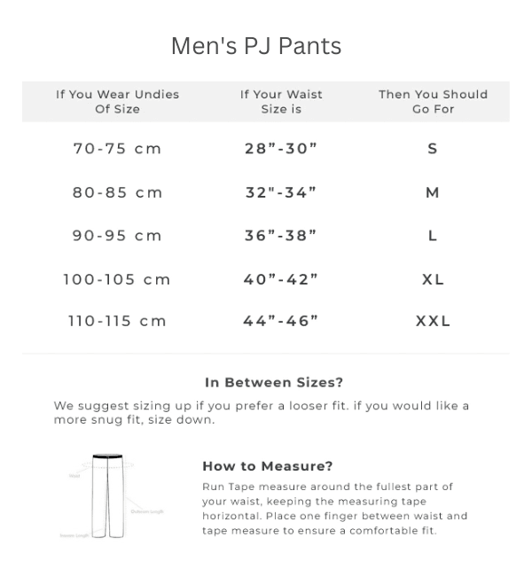 The Car O Life Men PJ Pant Size Guide