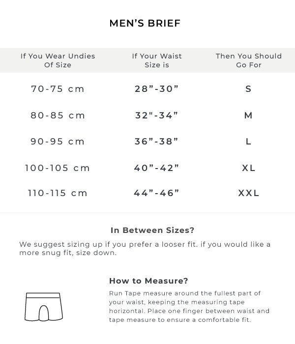 The Forever Green Briefs Size Guide