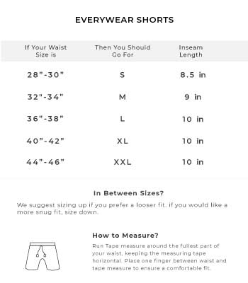 The Black Eel Everywear Shorts Size Guide