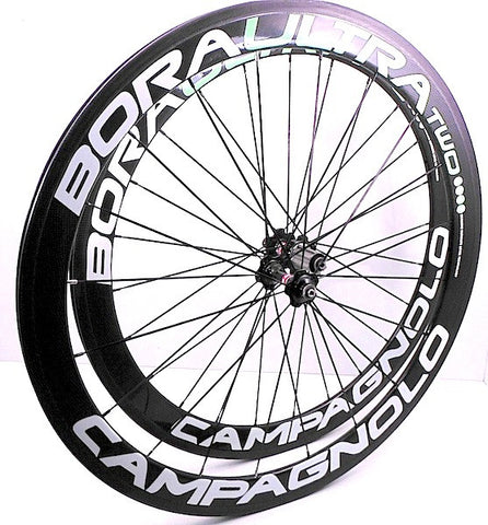Image of Chinese Fake Carbon Campagnolo Bora Wheels rebuilt to be reliable by XLR8 Wheels.