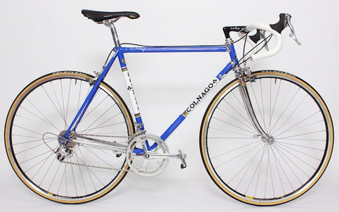 Image of 1990 Colnago Master racing bike restoration with custom retro handmade XLR8 wheels. Side Profile shown.