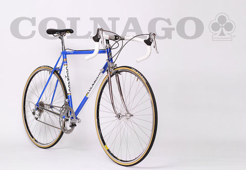 Image of 1990 Colnago Master racing bike restoration with custom retro handmade XLR8 wheels. Bike Profile shown.