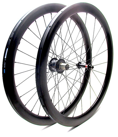 Nextie NXT45RT tubular carbon road rims laced onto Powertap Pro and Novatec hubs by XLR8 Performance Bicycle Wheels