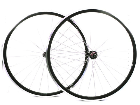 Image of handmade custom alloy road, cyclocross, or gravel wheelset using Novatec F482SB hub on Kinlin XC279 rims. Pair shown.