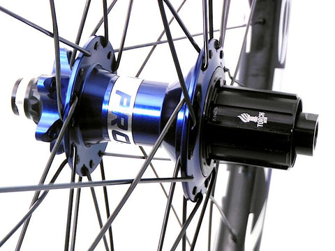 Picture of custom carbon MTB wheels using Project 321 hubs on Zelvy Carbon rims. Rear hub shown.
