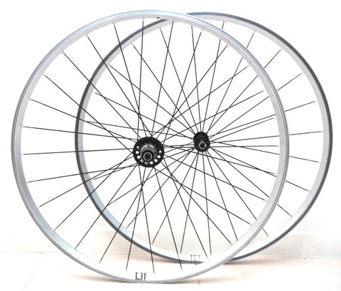 Picture of custom road alloy bicycle wheelbuild using Velocity Pro hubs and A23 rims with DT aerolite spokes.