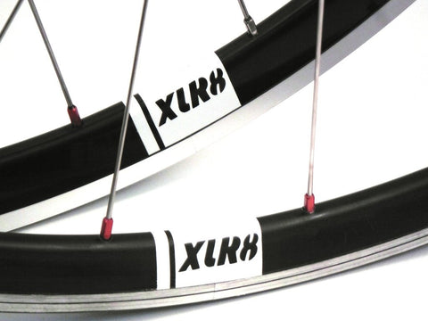 Image of White Industries T11 hubs on XLR8 rims custom alloy super light road bicycle wheels.