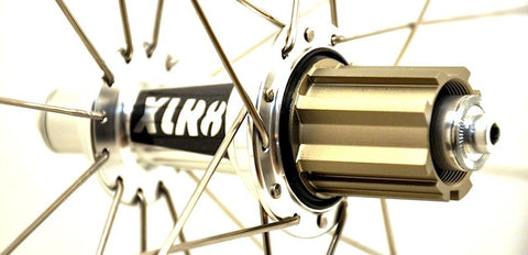 Photo of XLR8 MD rear hub in silver with Campagnolo freehub.