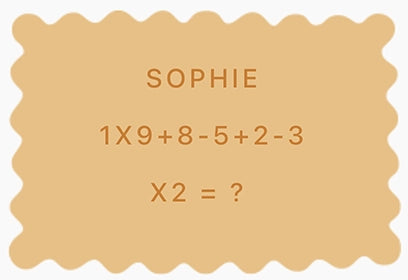 Une idée cadeau personnalisée originale pour un anniversaire : des biscuits personnalisés Sophie 1 x 9 + 8 - 5 + 2 - 3 x 2 = ?