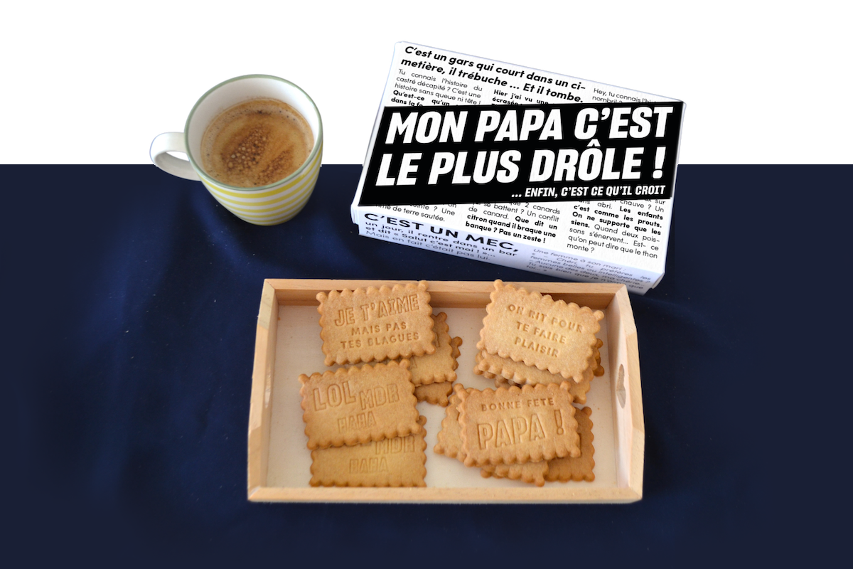 Coffret fête des pères biscuits personnalisés blagues de Papa