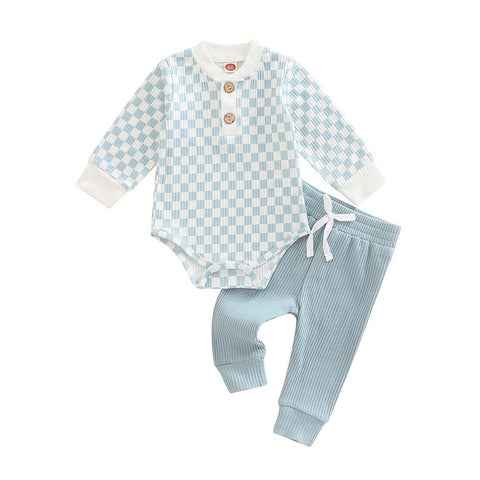 Long Sleeve Blue Plaid Baby Set