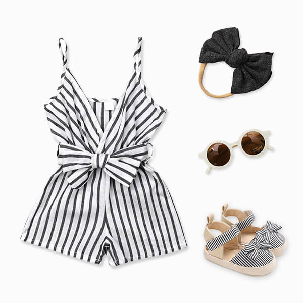 baby girl black white romper sandals outfit