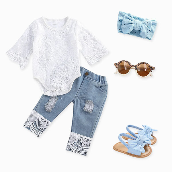 baby girl denim lace sandals outfit