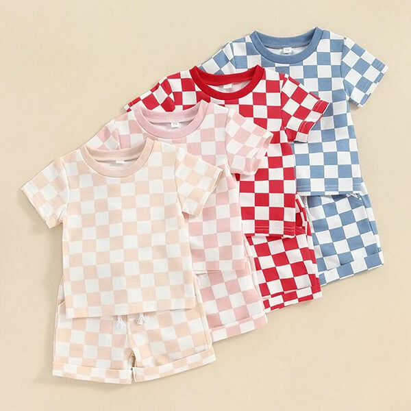 baby multi color checkered outfit sets