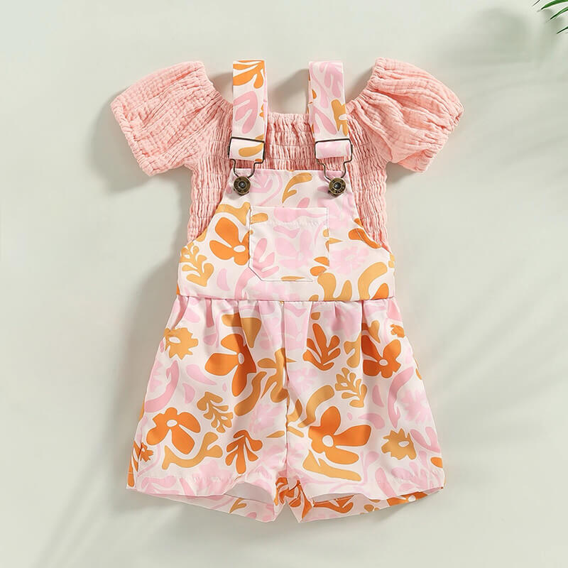 toddler girl pink floral shortalls outfit