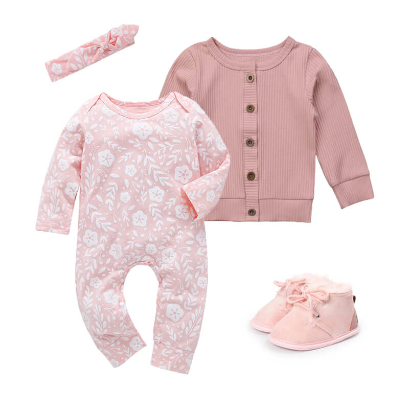 Baby Girl Pink Jumpsuit Cardigan Outfit