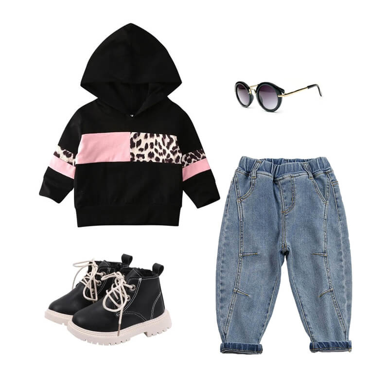 Toddler Girl Black Leopard Hoodie Outfit
