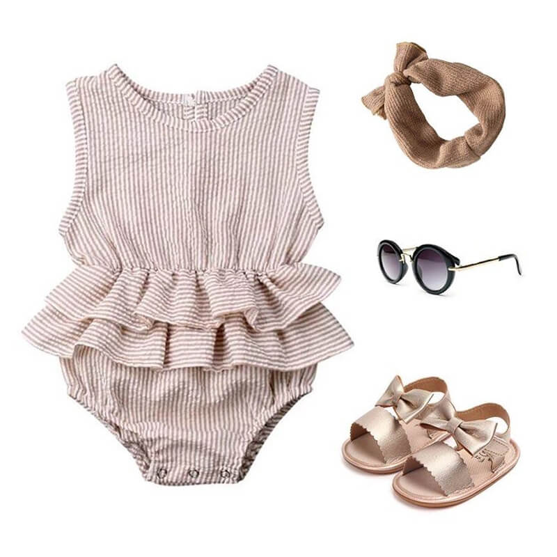 Baby Girl Ruffle Solid Romper Outfit Set