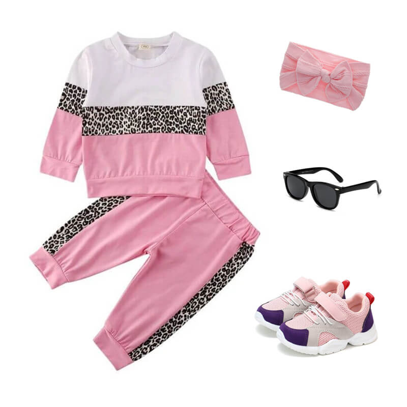 Toddler Girl Pink Leopard Tracksuit Outfit