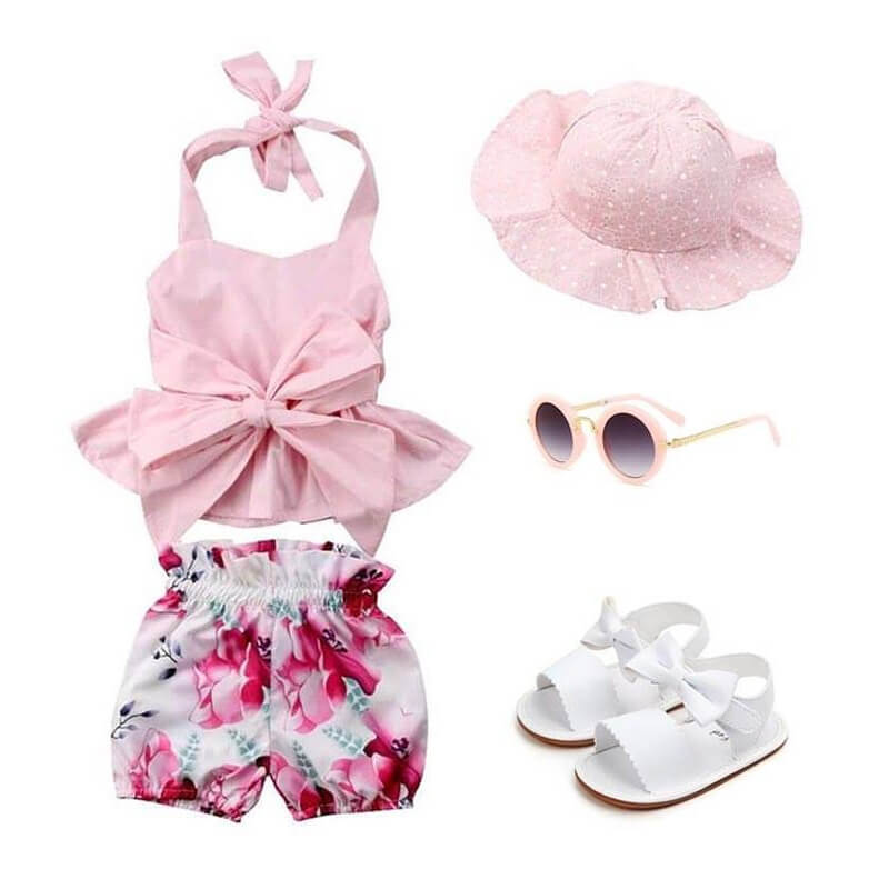 Baby Girl Pink Bow Floral Outfit