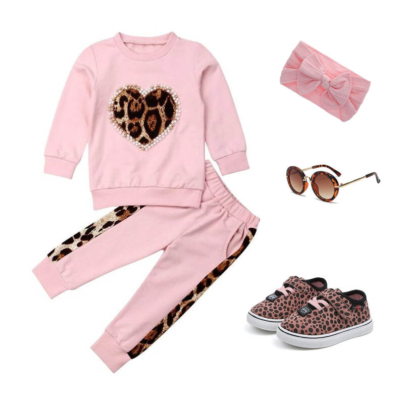 Toddler Girl Leopard Heart Pink Outfit