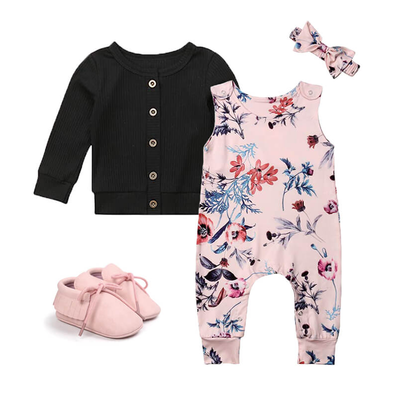 Baby Girl Floral Jumpsuit Cardigan Outfit