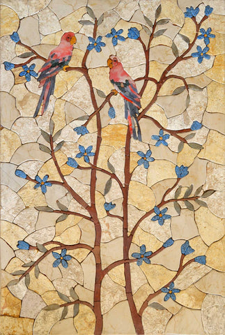 Mosaic Stone Art With Birds on Trees