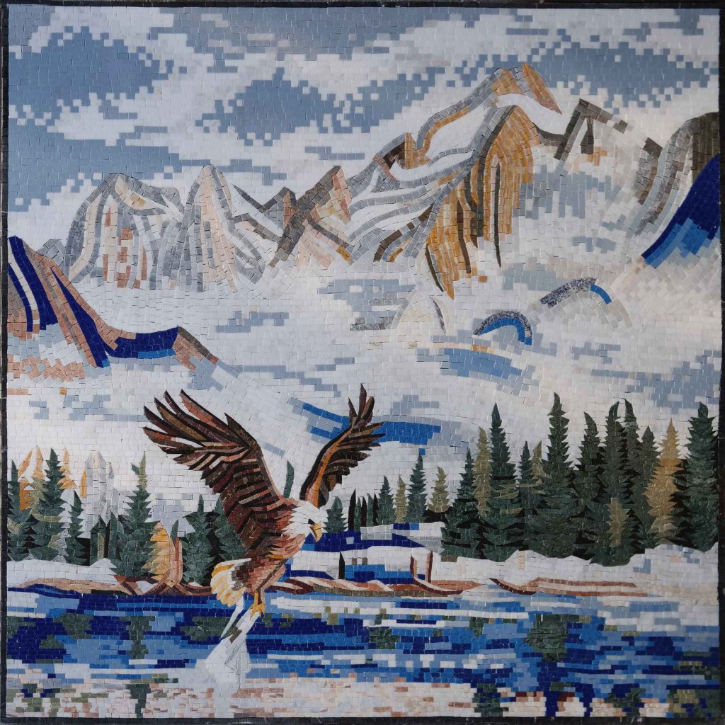 Rising Eagle in the Mountains Mosaic Mural - Source: Mozaico