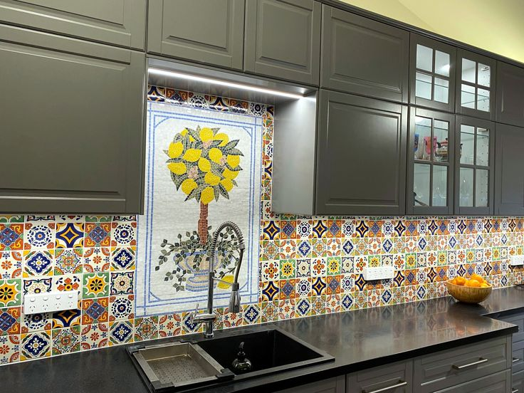 Carrelage de cuisine en mosaïque de citronnier marocain, Mozaico