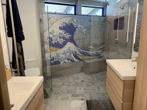 Ocean Waves Shower Mosaic Wall