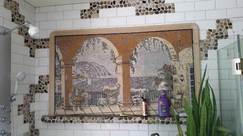 Scenery Shower Mosaic Wall Decor