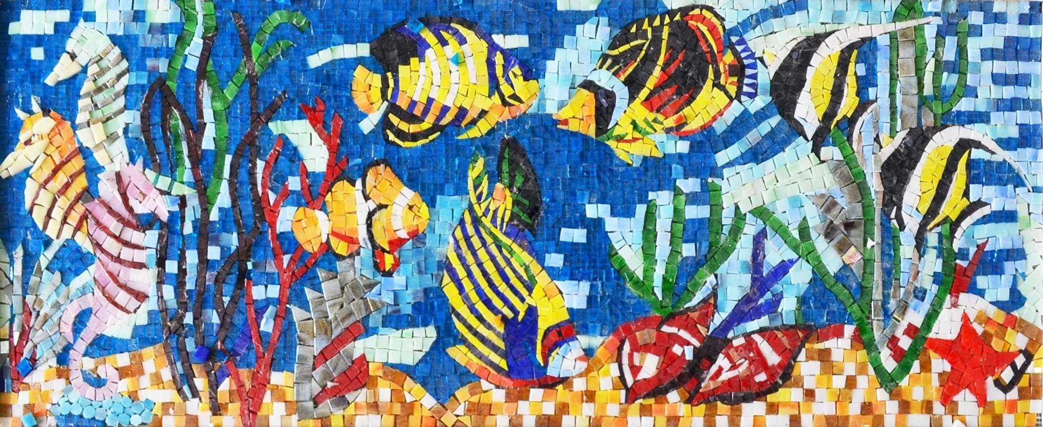 Sea Creatures In Aquarium Glass Mosaic