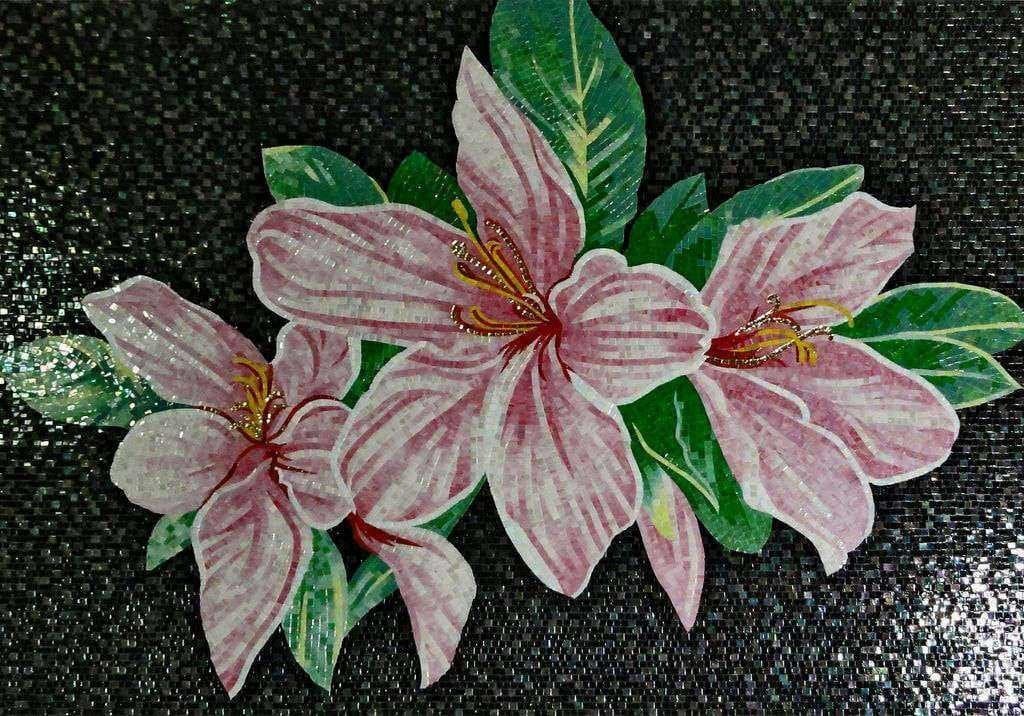 Glass Mosaic Mural - Three Pink Anemones