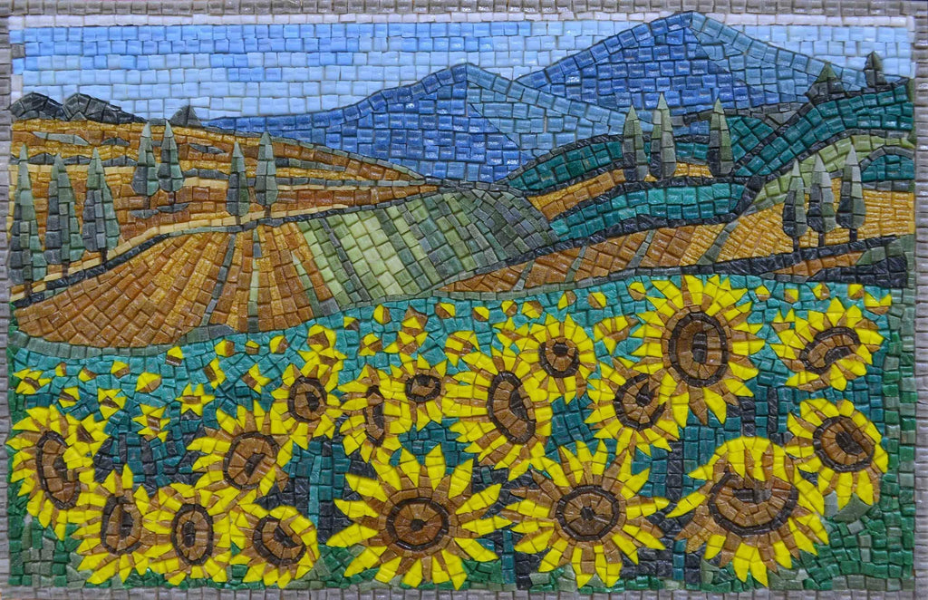Glass Mosaic Art - Sunflower Feed | Scenery | Mozaico