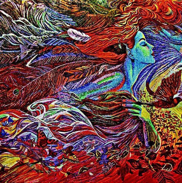 Visionary Mosaic Art - Lady Of Feathers