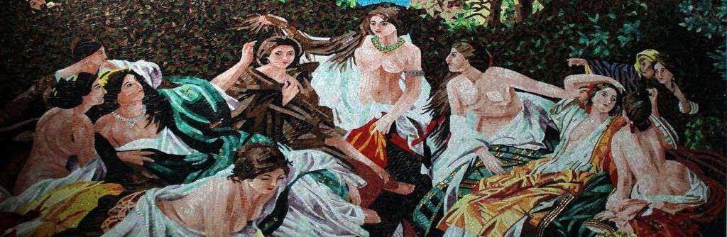 Female Figures in The Garden Glass Mosaic Artwork Mural