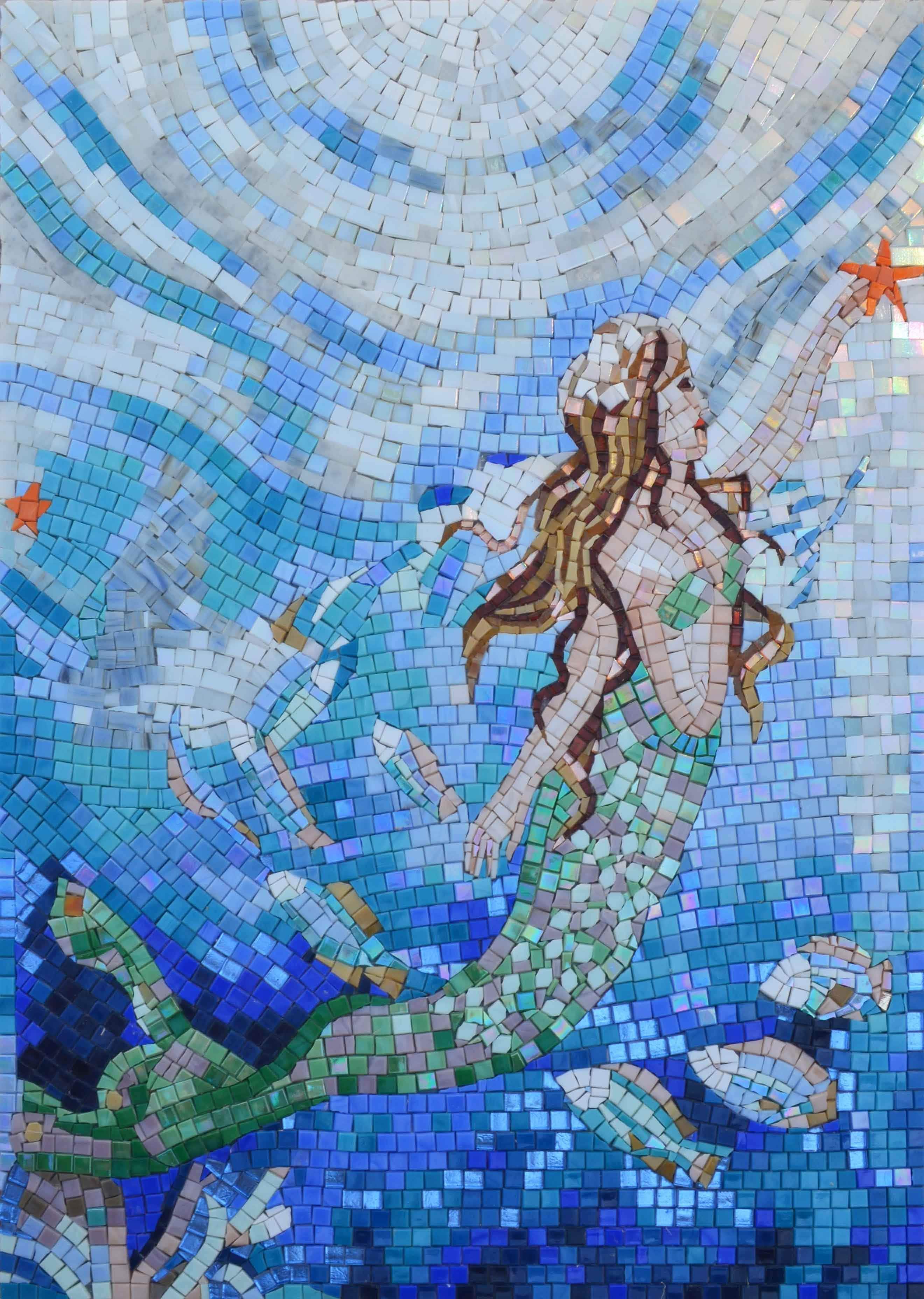 Mermaid Reaching for the Star - Glass Mosaic