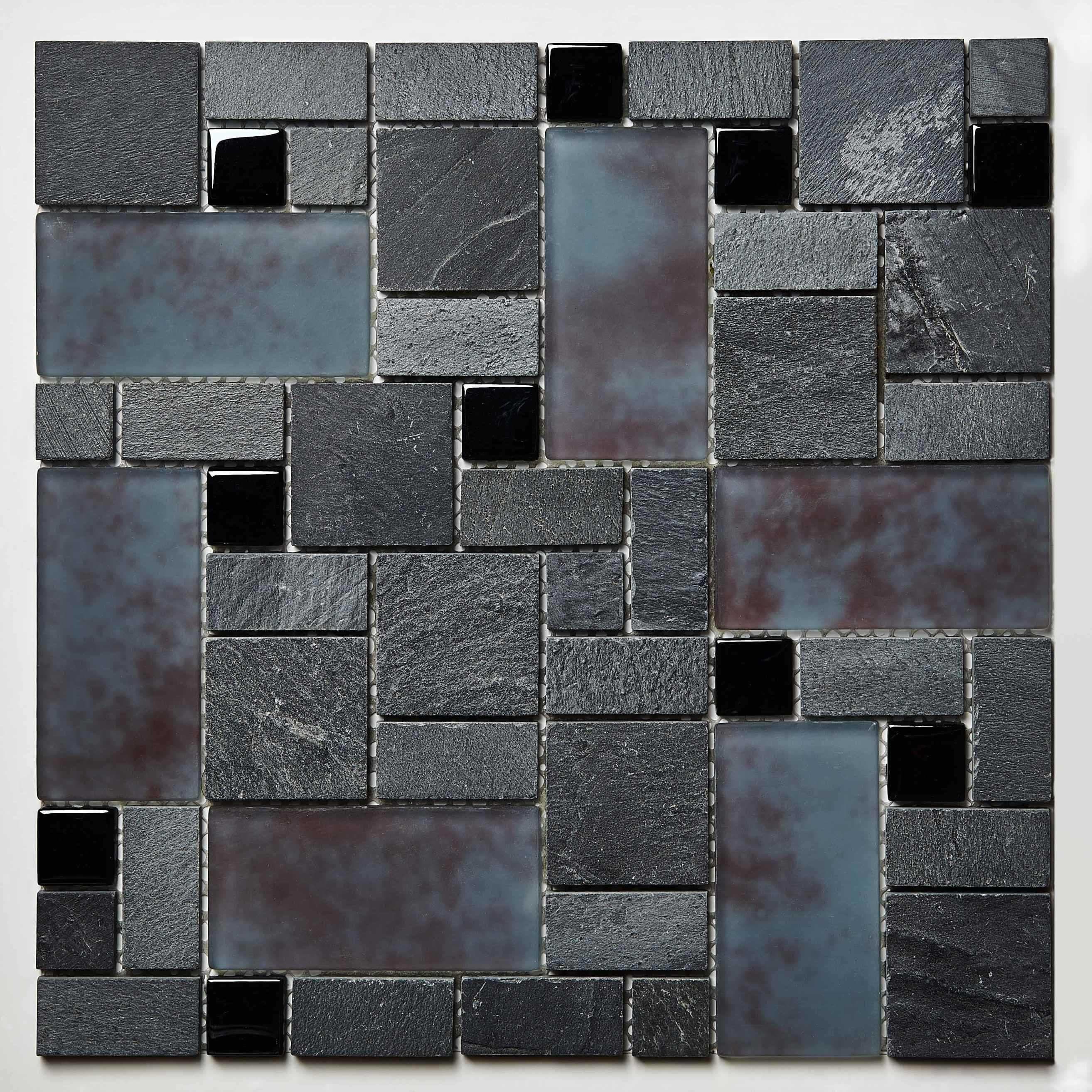 Mosaic Glass and Stone Sheet- Shades of Gray