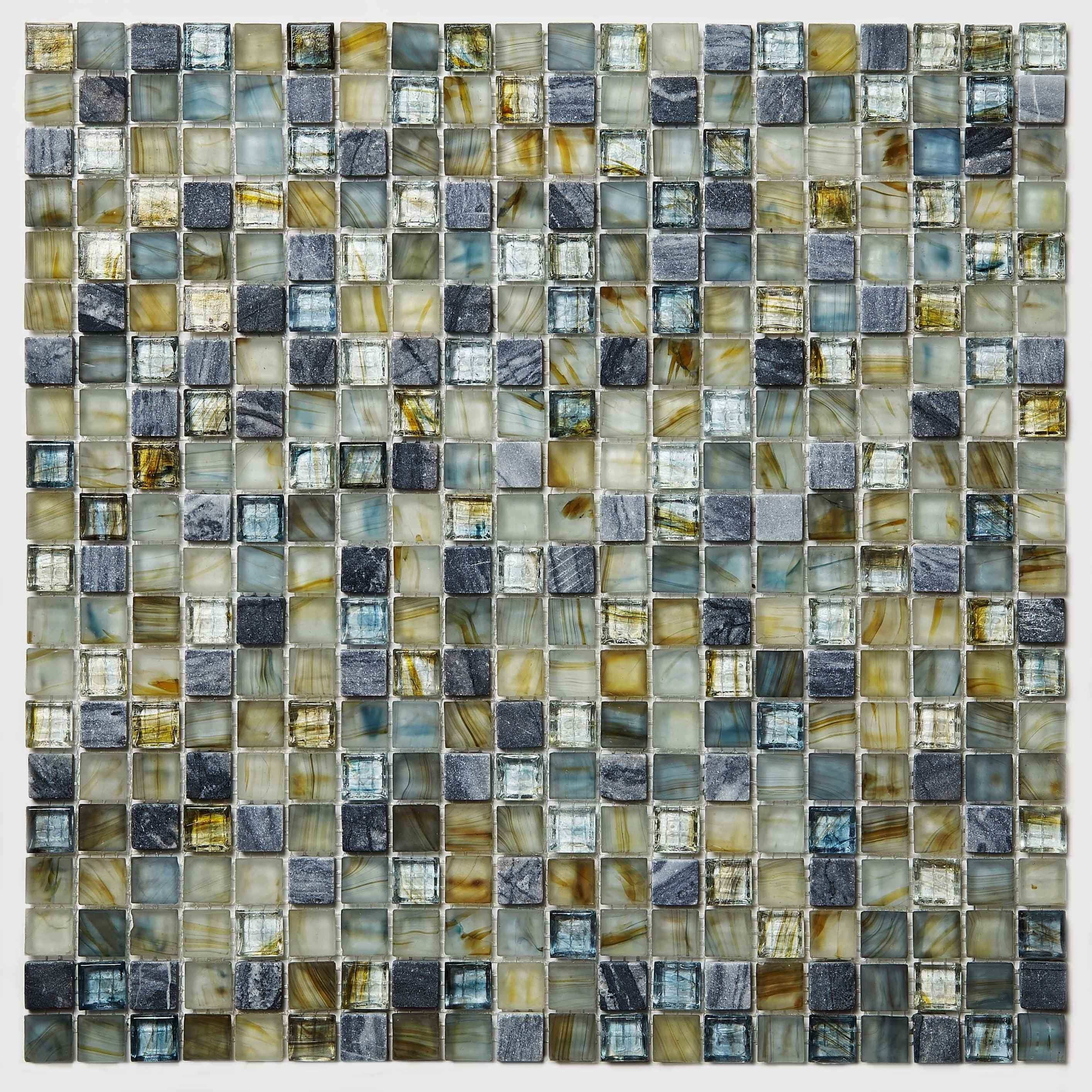 Stone and Glass Mosaic Sheet- Golden Blue